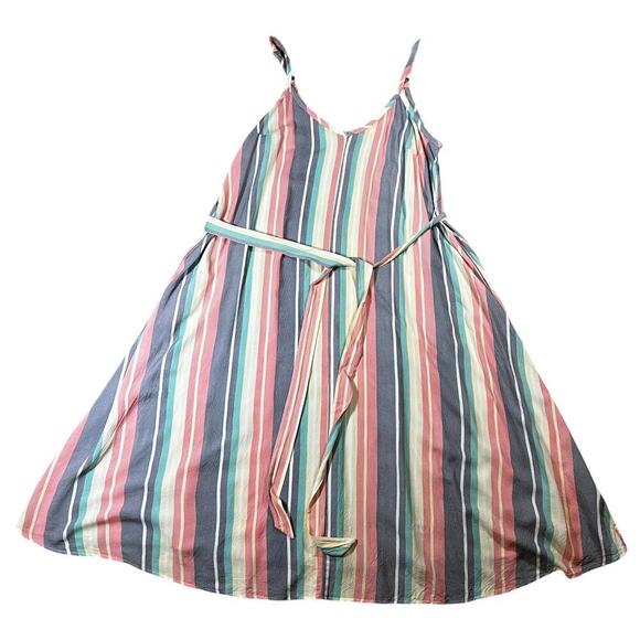 Torrid Midi Pastel Challis Striped Trapeze and Swing Dress Plus Size 2 2X 18/20 - Picture 3 of 8